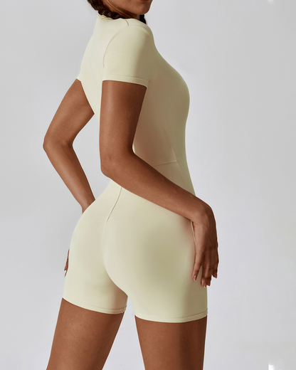 Zip Short Sleeve Shorts Bodysuit