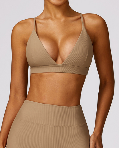 Deep V Ribbed Sports Bra