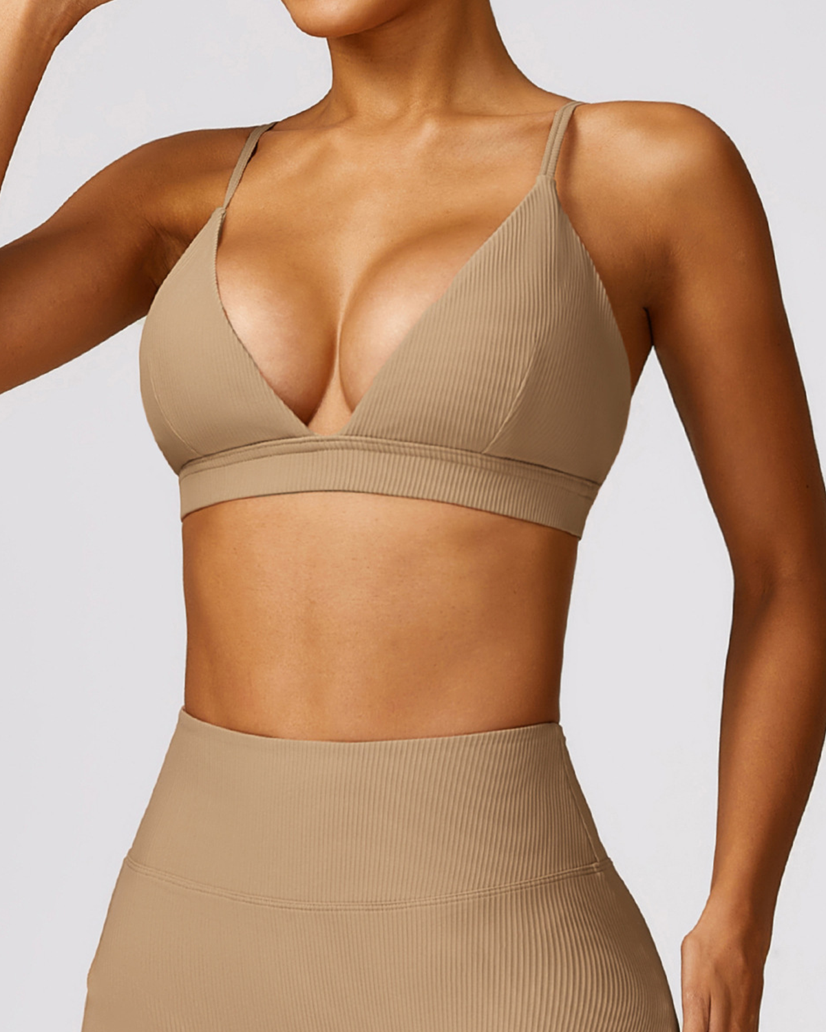 Deep V Ribbed Sports Bra