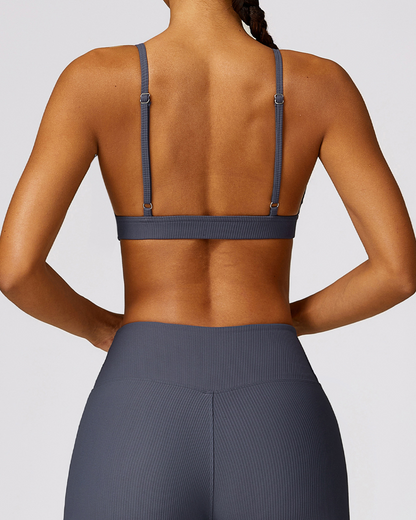 Deep V Ribbed Sports Bra