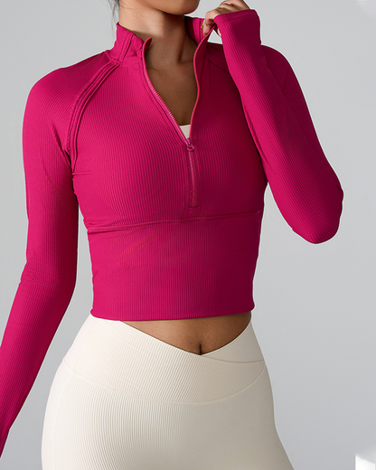 Half Zip Riibbed Long-Sleeve Top