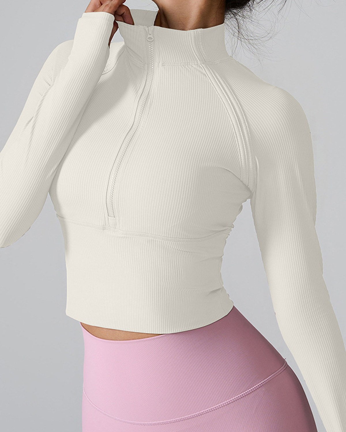 Half Zip Riibbed Long-Sleeve Top