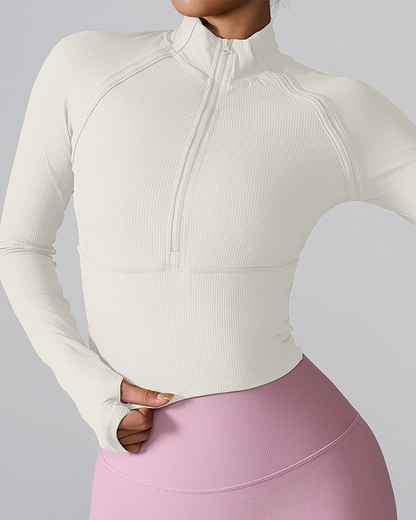 Half Zip Riibbed Long-Sleeve Top